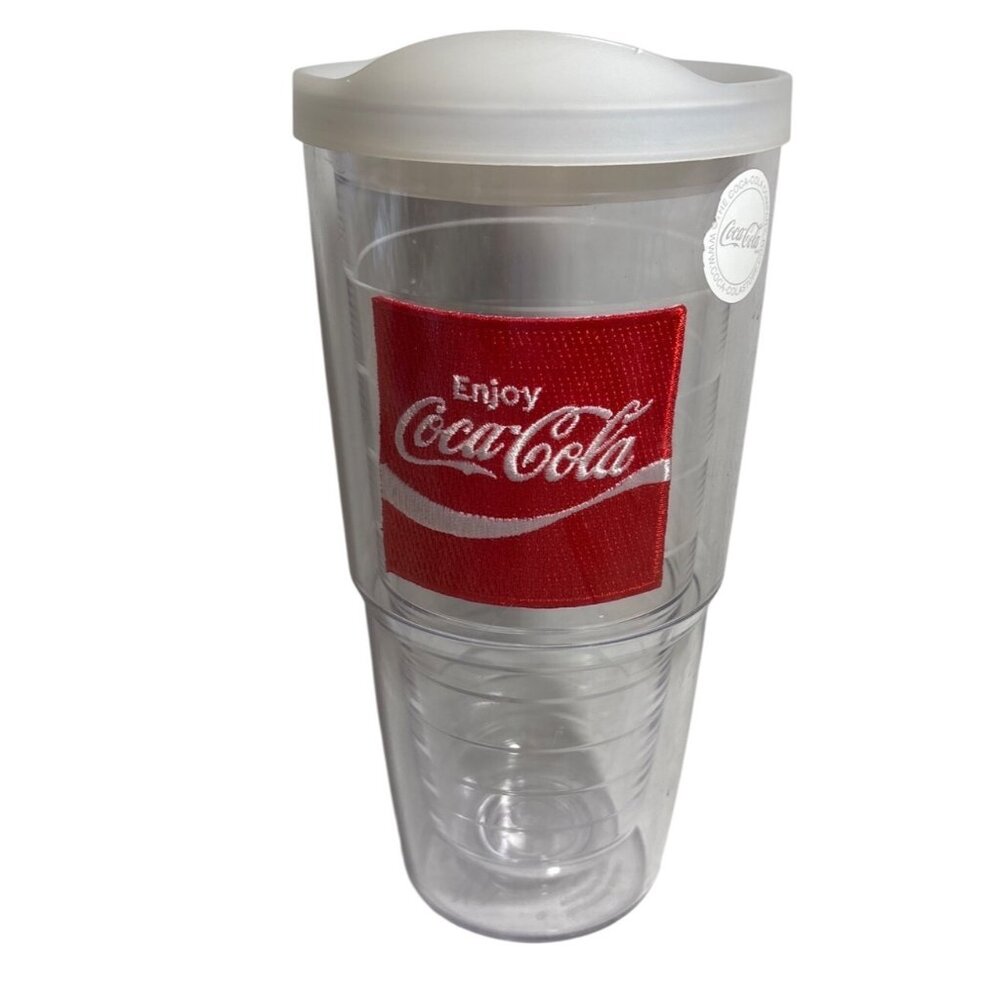 Tervis Coca Cola Tumbler 24 Oz Insulated Clear White Lid & Red Logo Patch